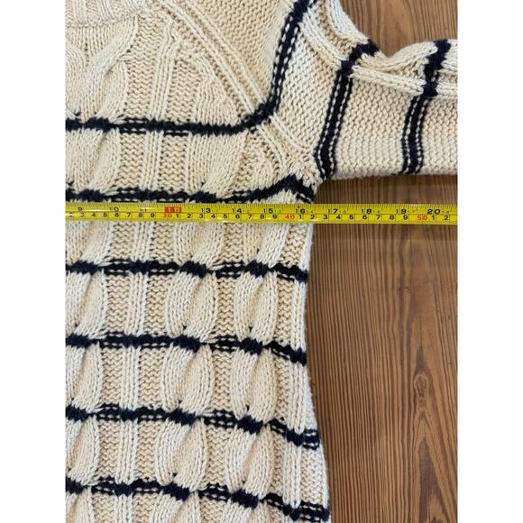J. Jill Navy Ivory Cable Knit Sweater Cotton Blend Small - Picture 5 of 6